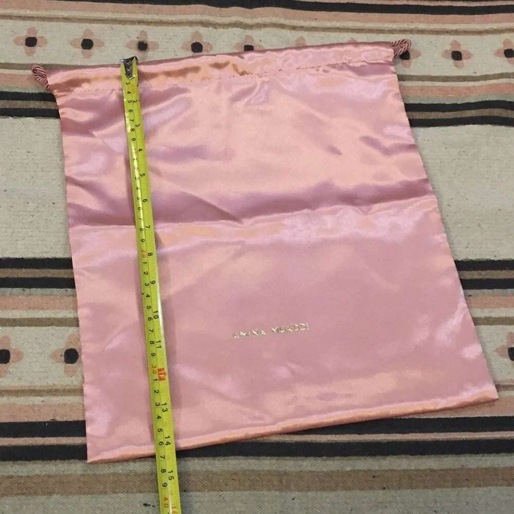 Amina Muaddi Pink satin dustbag garment bag 14” x 13” new - never used